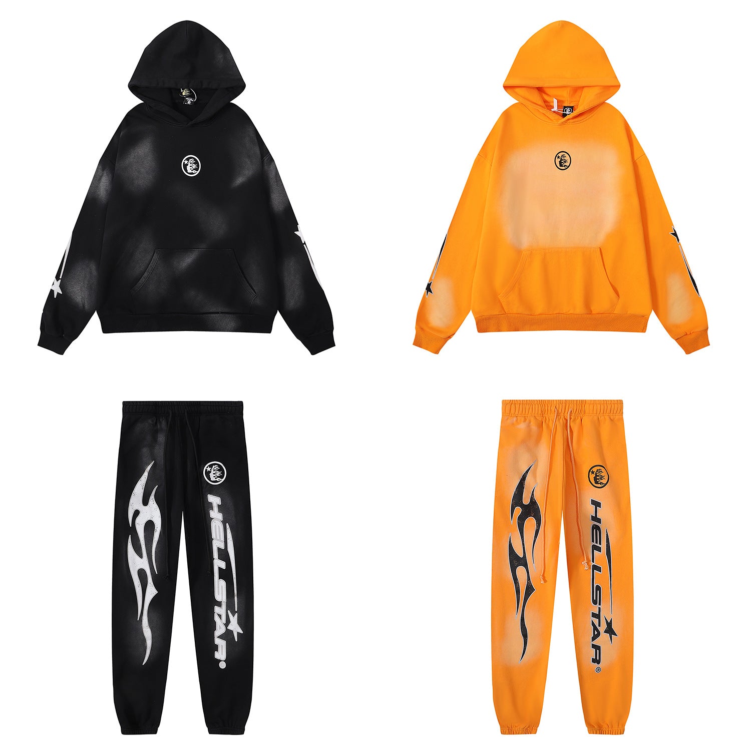 Retro loose hooded sweatshirt and sweatpants