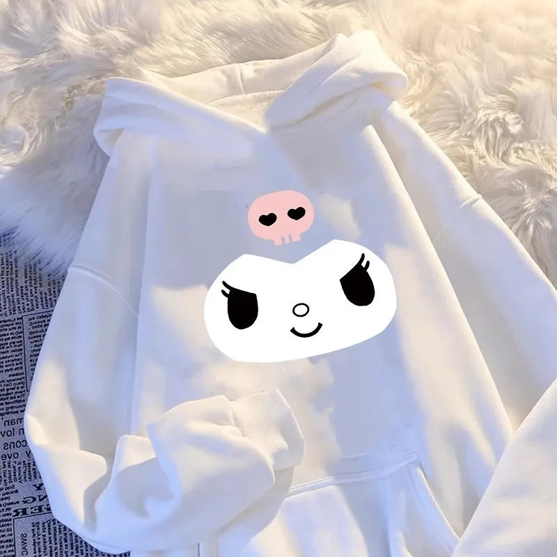 Hooded hoodie for women 2025 new autumn loose and lazy style top jacket cute cartoon printed all cotton material