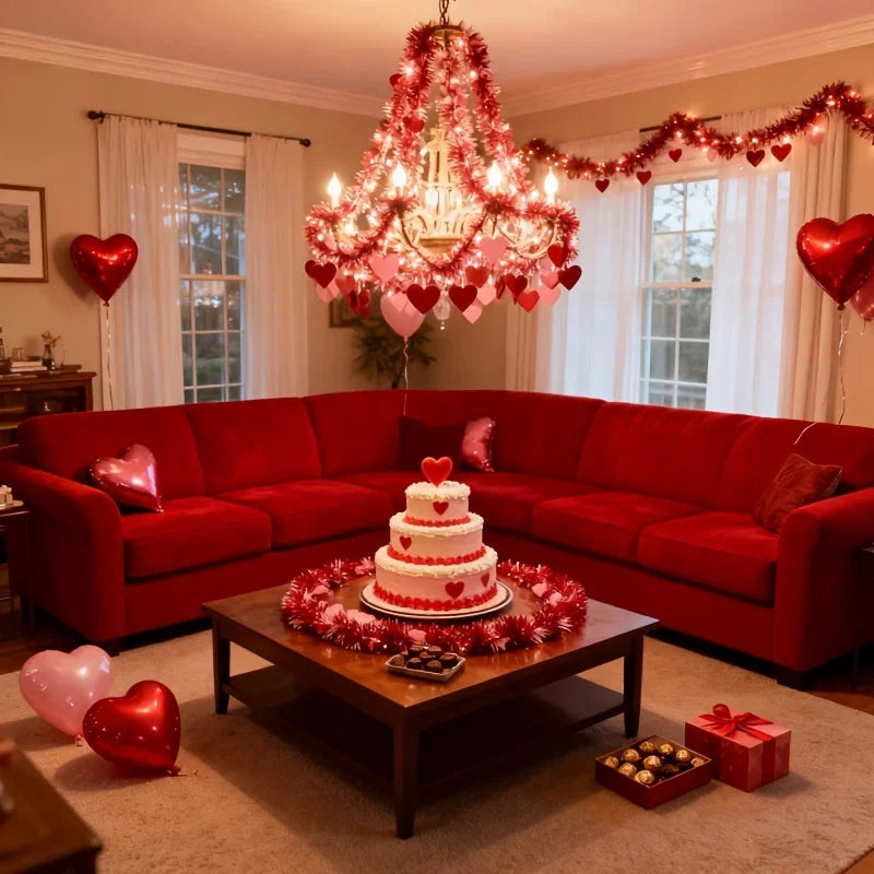 Valentines Day Red Pink Metallic Garland Valentine's Day Decor for Home Indoor Outdoor Wedding Hanging Valentines Day Decor