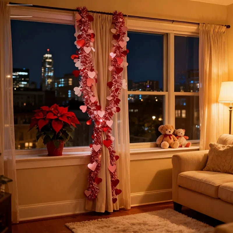 Valentines Day Red Pink Metallic Garland Valentine's Day Decor for Home Indoor Outdoor Wedding Hanging Valentines Day Decor