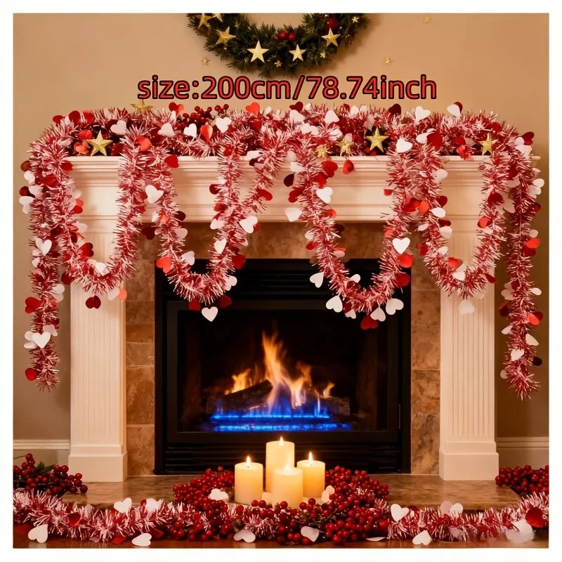Valentines Day Red Pink Metallic Garland Valentine's Day Decor for Home Indoor Outdoor Wedding Hanging Valentines Day Decor