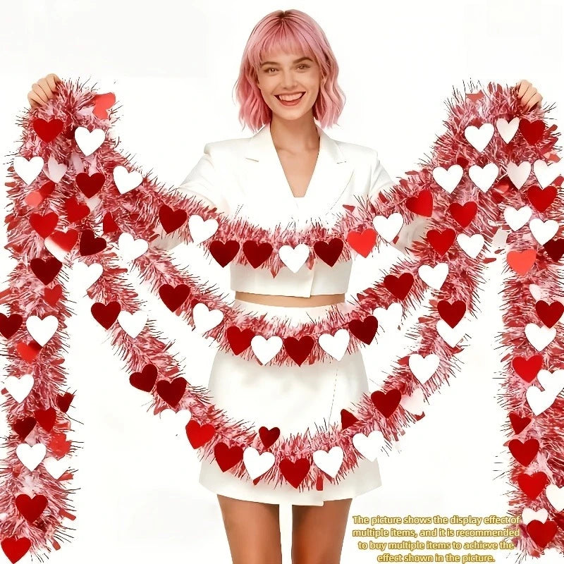 Valentines Day Red Pink Metallic Garland Valentine's Day Decor for Home Indoor Outdoor Wedding Hanging Valentines Day Decor