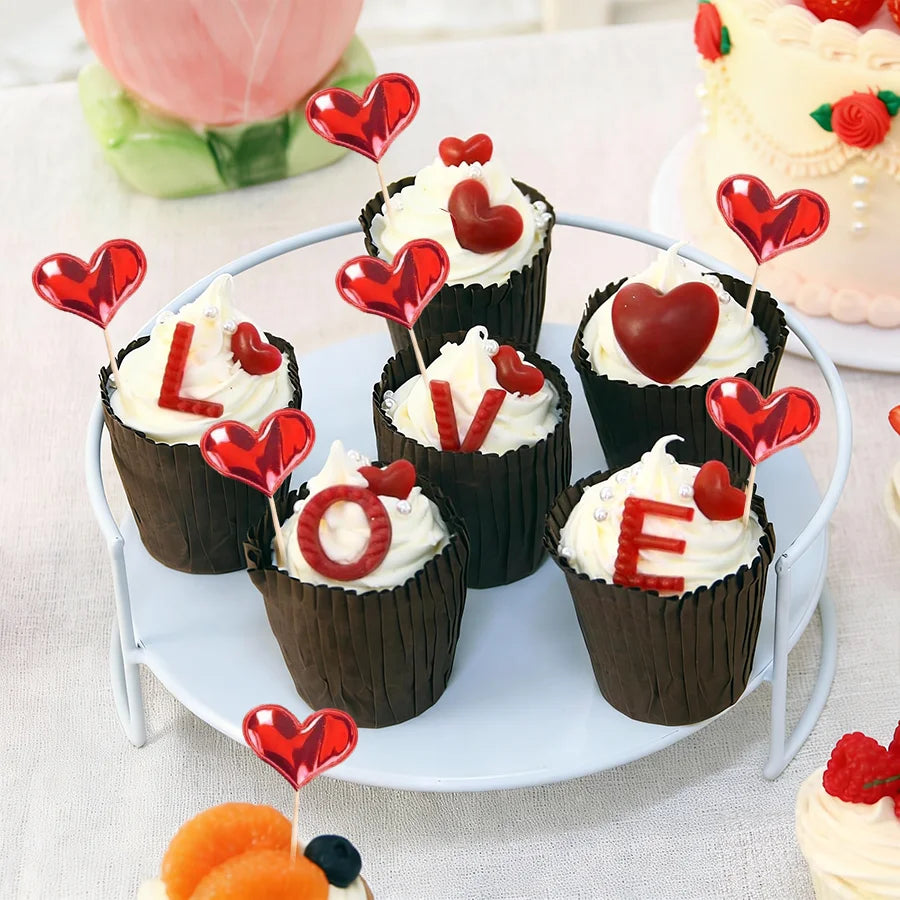 50/100Pcs Red Heart Cupcake Toppers Valentine's Day Cupcake Picks DIY Dessert Fruits Food Picks for  Wedding Birthday Cake Decor