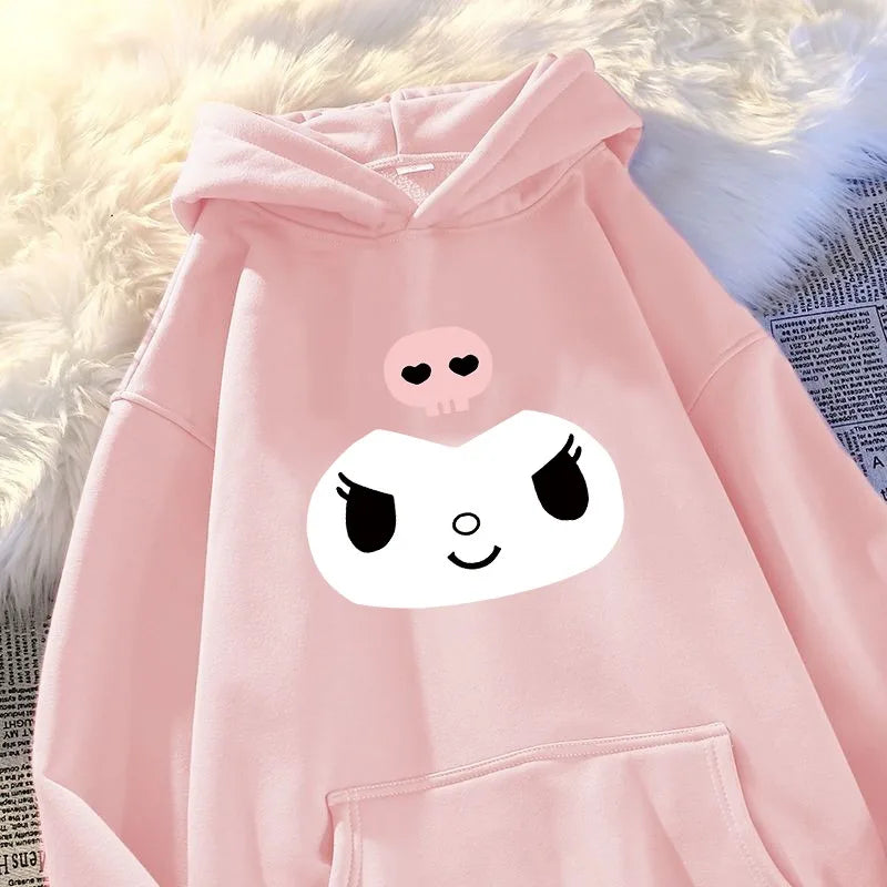 Hooded hoodie for women 2025 new autumn loose and lazy style top jacket cute cartoon printed all cotton material