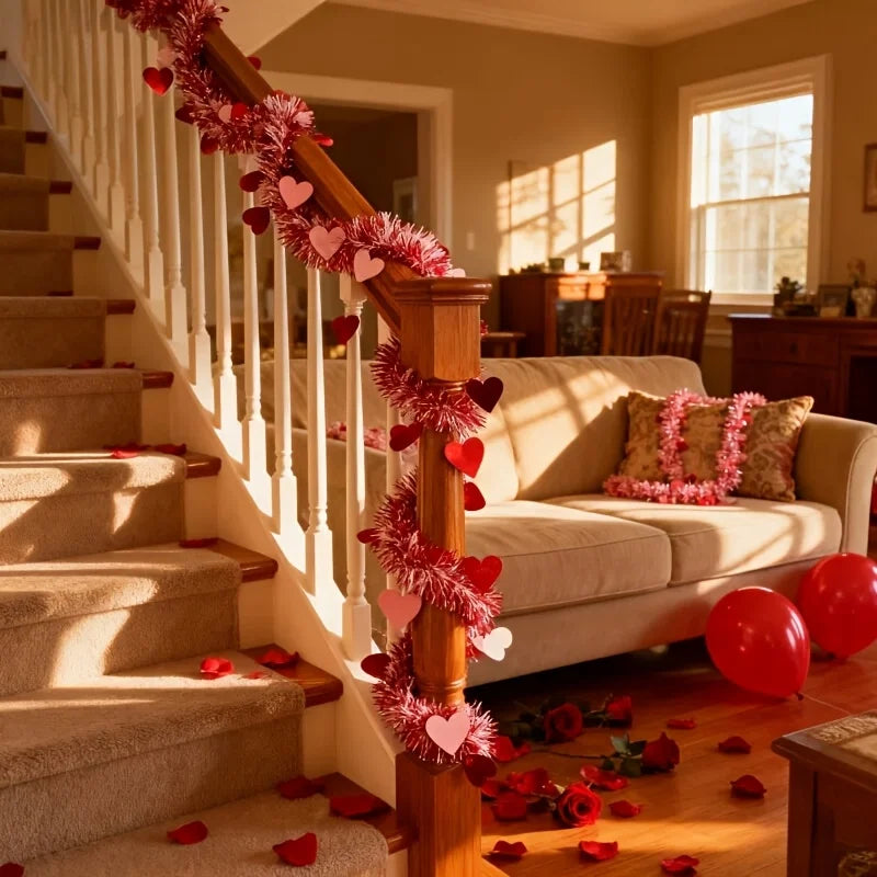 Valentines Day Red Pink Metallic Garland Valentine's Day Decor for Home Indoor Outdoor Wedding Hanging Valentines Day Decor