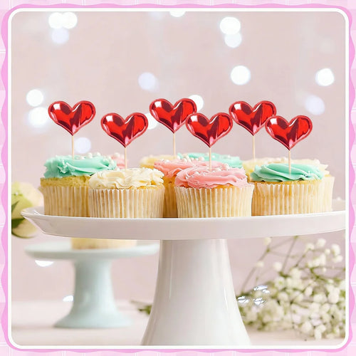 50/100Pcs Red Heart Cupcake Toppers Valentine's Day Cupcake Picks DIY Dessert Fruits Food Picks for  Wedding Birthday Cake Decor