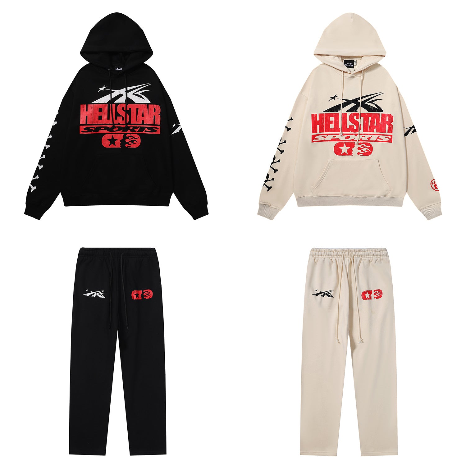 Retro loose hooded sweatshirt and sweatpants